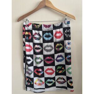 Blush Retro Colorful Stretch LIPS SKIRT Bodycon Elastic Waist S/M